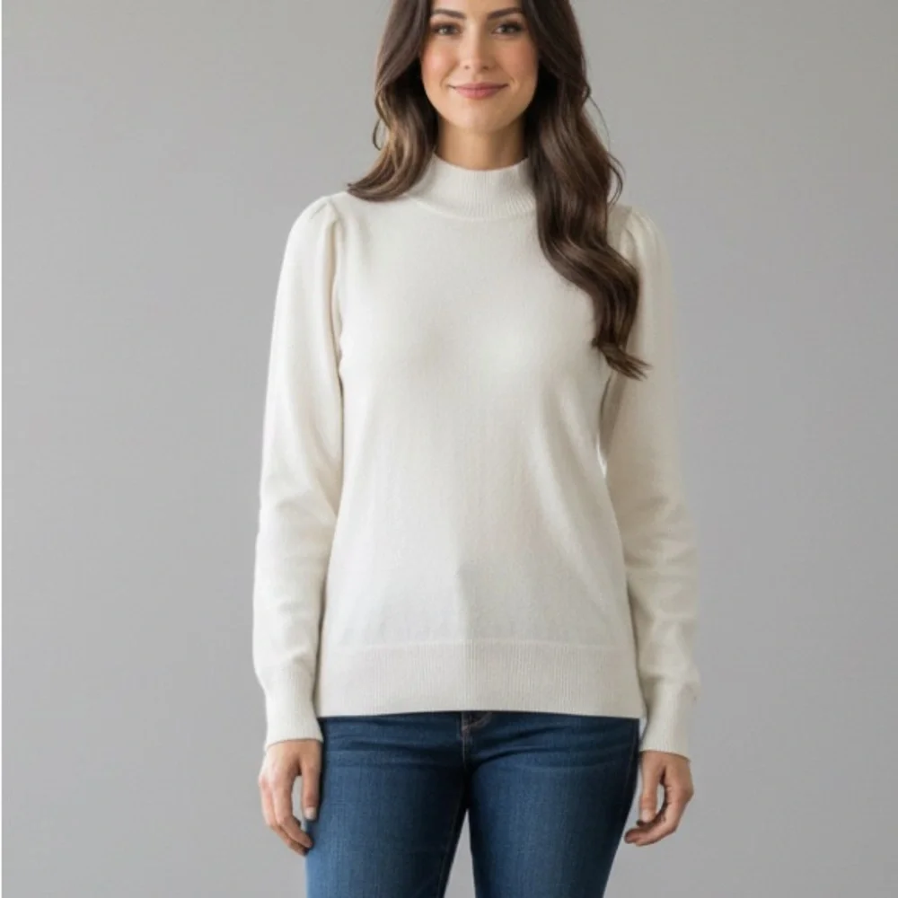 Love Tree White Mock Neck Sweater Ribbed Knit Long Sleeve Top - Picture 1 of 10